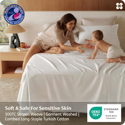 Image of Bedsure PureWoven 100% GOTS Certified Organic Cotton Sheets, Full Size 4PCS | Eco-Friendly, 16 inch Deep Pocket with Corner Straps, Luxury Hotel Soft, Breathable & Durable Sateen Bed Sheets, OEKO-Tex, White
