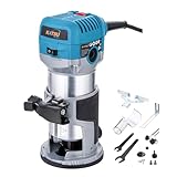 KATSU Tools Electric Hand Trimmer Wood Router Laminator Joiners Tool 710W, Soft Start, Aluminum Body and Trimmer Base, 3 Chuck Collets 1/4", 6mm and 8mm for DIY Woodworking 101742