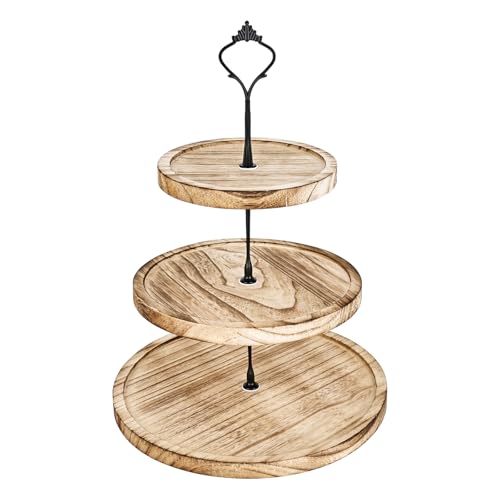 Soporte para tartas de madera de 3 pisos con mango de metal, soporte para cupcakes, soporte para tartas, torre, plato para tartas, frutas, galletas, dulces, para bodas, decoración del hogar,
