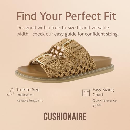 CUSHIONAIRE Weaver Summer Sandals for Women - Shiny Raffia Woven Slip On Womens Slides with Adjustable Buckle4
