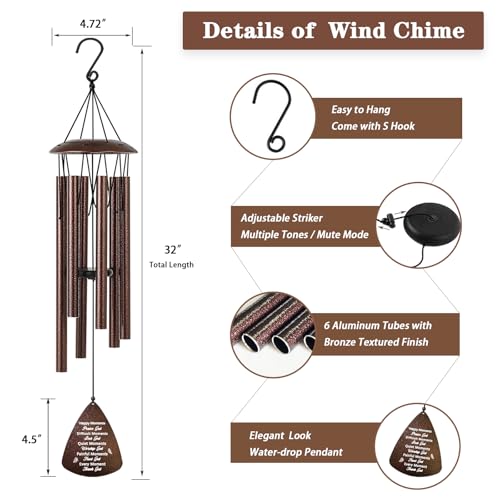 Image of Christian Gifts for Women Men, 32 inch Bronze Wind Chimes Religious Gifts with Bible Verse, Spiritual Faith Based Gift for Christian Women Mom Sister Friend Coworker