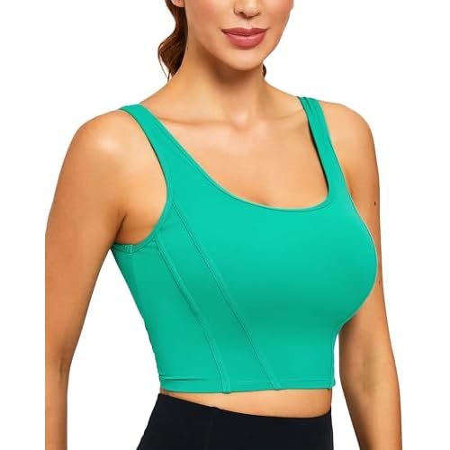 RUNNING GIRL Sports Bras for Women High Support Longline Sports Bra High Impact Workout Tank Tops Yoga Bra with Built in Bras Aqua Green Small