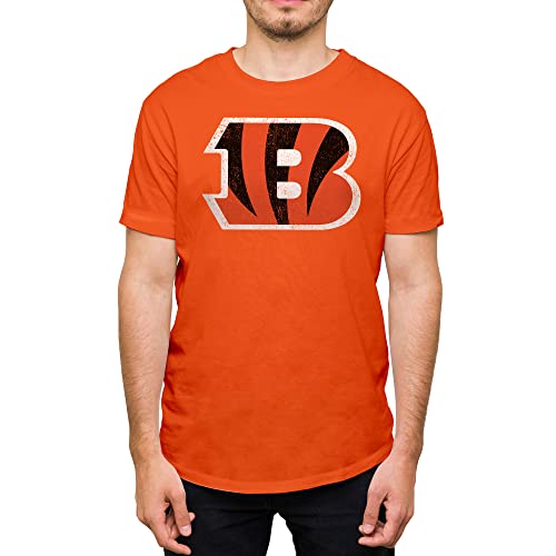 Hybrid Sports NFL - Cincinnati Bengals Distressed Team Logo - Mens and Womens Short Sleeve T-Shirt - Size Large - Cincinnati Bengals - Orange