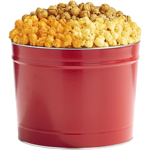 The Popcorn Factory Gift Tin, Simply Red, 2 Gallons (Robust Cheddar, Butter, Caramel)