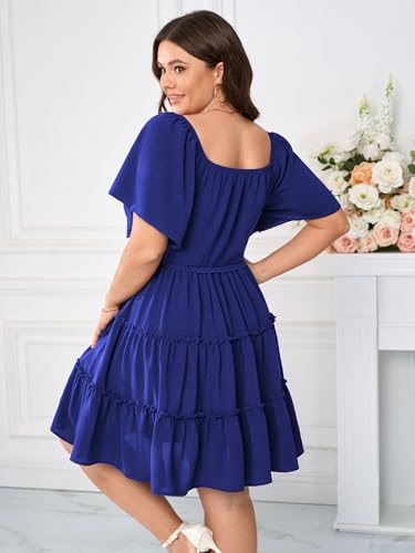 Image of SHESTARR Womens Plus Size Casual Mini Dress Sweetheart Neckline Short Flutter Sleeve Smocked A Line Tiered Ruffle Dresses
