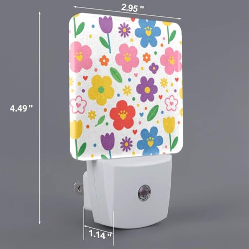 Image of Cartoon Floral Watercolor Flowers LED Plug-in Night Lamp 2 Piece Set for Corridors