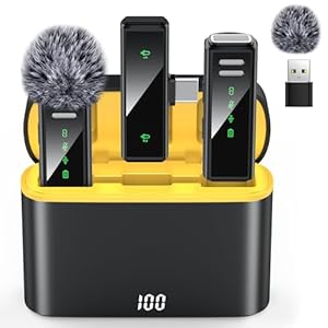 VEZQUA Wireless Lavalier Microphone for iPhone, Android, PC, Laptop – USB C Mini Microphone with Noise Cancellation for Video Recording, Vlog, YouTube, TikTok (USB C + Charging Case)