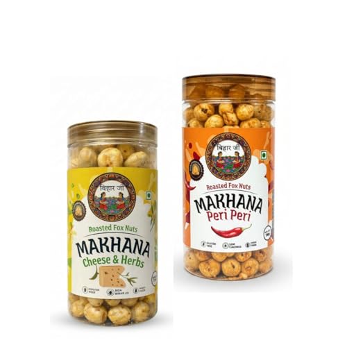 Image of BiharJi Cheese & Herbs and Peri Peri Makhana Combo Pack of 2 Each Pack 78g I The Family Favorite Pack, Roasted Makhana Duo, Family Favorite (Cheese & Peri Peri) | Spicy & Creamy Combo | Healthy Kids Snack