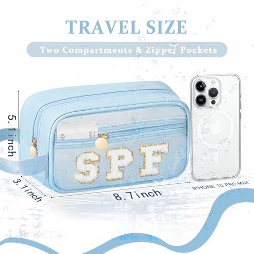 Image of COSHAYSOO Clear Sunscreen Bag Makeup Toiletries Pouch Beach Vacation Essentials Summer Travel Stuff Accessories Personalized Graduation Gifts for Her Women College Teen Girls Teacher Nurse Blue SPF