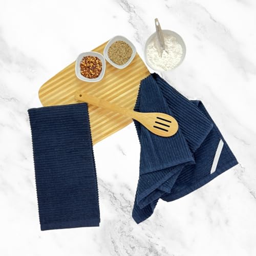 Serafina Home Oversized Solid Color Dark Navy Blue Kitchen Dish Towels: 100% Cotton Cloth Soft Cleaning Drying Absorbent Ribbed Terry Loop, Set of 3 Multipurpose for Everyday Use (Navy Blue)