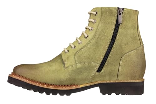 Image of CALTO Men's Invisible Height Increasing Elevator Shoes - Olive Green Nubuck Leather Lace-up /Zip-up Casual Boots - 3.0 Inches Taller - K24402 - Size 8 D(M) US