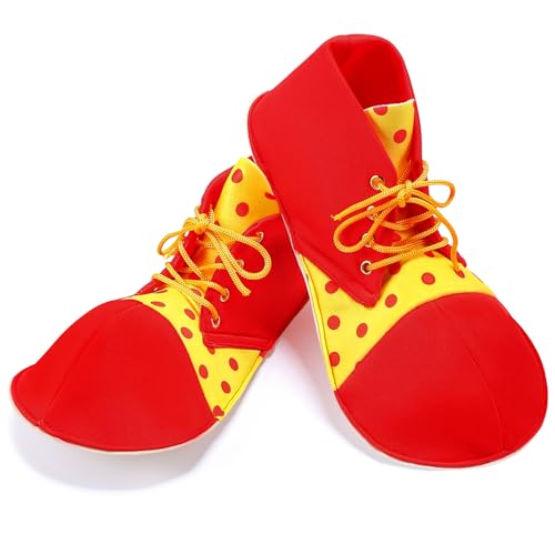 SATINIOR Clown Shoes Circus Costume Polka Dot Unisex Clown Boots Costume Accessories for Adults Party(Red Yellow Large)