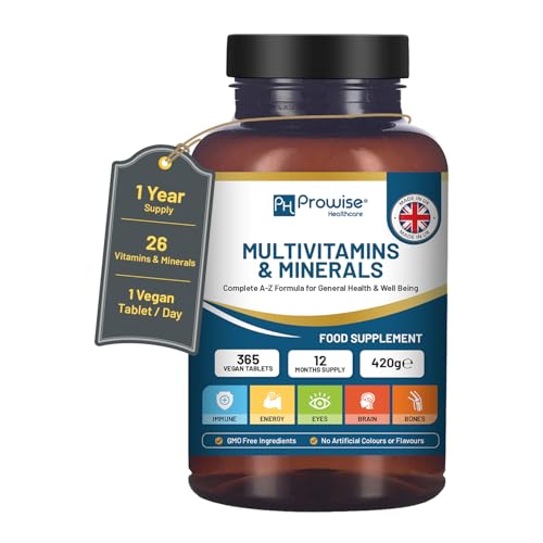 A-Z Multivitamins and Minerals I 365 Vegan A-Z Vitamins Tablets (1 Yr Supply) I 26 Essential Active Vitamins, Minerals & Micronutrients for Men & Women I Made in The UK by Prowise Healthcare