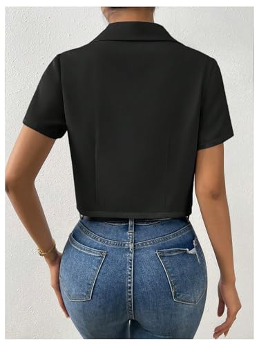 Floerns Women's Elegant Blazer Jacket Short Sleeve Button Lapel Business Outfit3