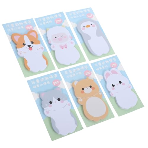 Holibanna 6 セット可愛い動物デザイン付箋 入り 強粘着で使いやすい 学生 オフィス向けメモ帳 便利な自己粘着紙 両面使用可能で持ち運び簡単