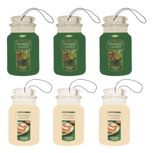 Image of Yankee Candle Classic Paper Car Jar Air Freshener, Hanging Car Freshener, Long Lasting Car Fragrance, Balsam & Cedar, Christmas Cookie, 3 Each (Christmas Comforts Variety Pack)