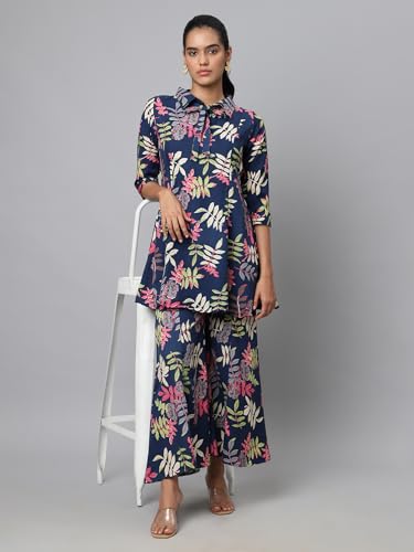 Image of AVANOVA Soft Maslin Silk V Neck Co-Ords Set for Women's | Printed Shirt & Bottom Set for Women | Suit Set | Two Piece Dress (CO-ODS 84 Maroon L)