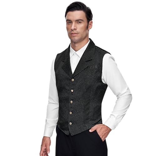 Spooktacular Creations Halloween Victorian Steampunk Gothic Suit Vest for Men, Classic Black Waistcoat Sleeveless for Cosplay4