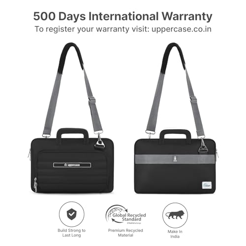 Image of uppercase Node Laptop Sleeve, Multi-Textured Quilted Design, Quick Access Pocket, Trolley Sleeve, Slide-in Handle & Detachable Shoulder Strap, Ideal for Men & Women | Office & Travel