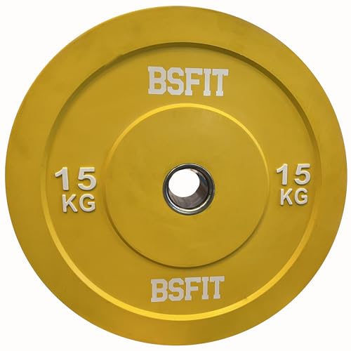 BSFIT® 1 disco de 15 kg pesas duraderos de caucho, Disco olimpico bumper discos, calidad premiun...