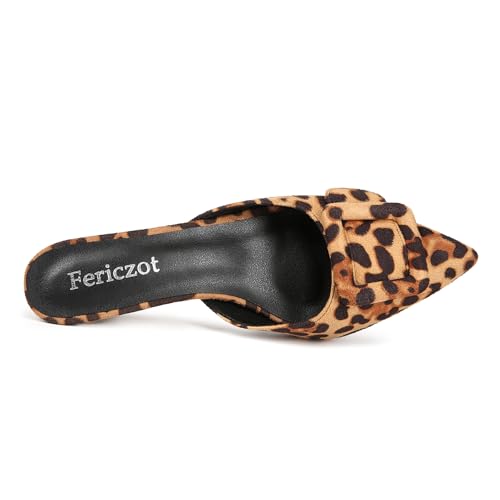 Image of Fericzot Mule Slippers for Women,Slingback Buckle Pumps Pointed Toe Kitten Heels Shoes Slides Backless Dress Sandals