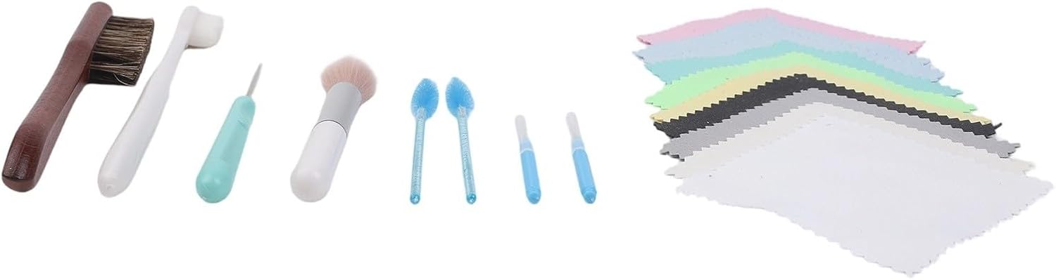 Complete jewelry care set, 18 pieces, including horsehair brush and microfiber cloths to restore luster in gold and silver items