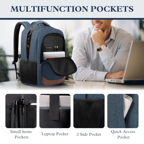 Image of Travel Laptop Backpack 17 Inch, Professional Travel Backpack for Men Women with LifetimeWarranty, Airline Approved Big Large Business Work College Computer Backpack, Blue Brown
