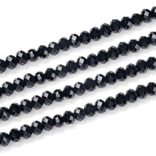 Image of 500pcs Czech Faceted Rondelle Crystal Glass Beads 4mm Small Tiny Bulk Jet Black