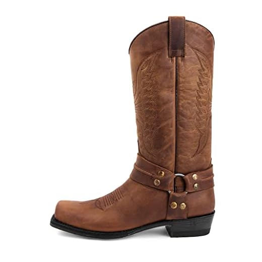 SWZEC Bottes de Cowboy Homme Vintage Mode Broderie Casual Bottes Bout Carrée Rivets Western Bottes Longues Grandes Tailles 40-46 (43,Marron)
