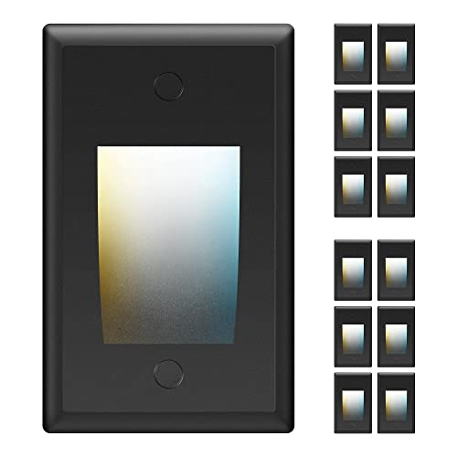 Parmida (12 Pack) 120V Dimmable Led Step Lights Indoor & Outdoor, 3 Color Selectable 3000K/4000K/5000K, Aluminum Stair Deck Lighting, 2.5W, 130Lm, Ip65, Etl-Listed, Vertical Design - Black Finish #TOP26