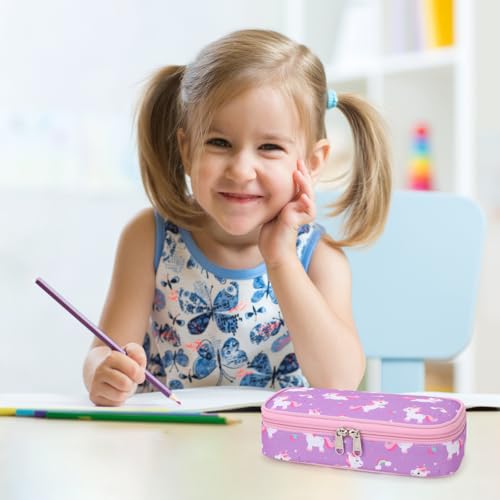 Image of Bagseri Pencil Case for Kids - Special Cute Pencil Pouch for Girls Large Capacity Pencil Bag Aesthetic Kids Pencil Box for School (Purple Cute Unicorn)