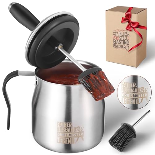 Olla para untar para barbacoa con cepillos, regalos de parrilla para hombres, regalos de barbacoa de Navidad para papá, juego de cepillos de cocina de acero inoxidable 304 de alta calidad, 32 onzas,