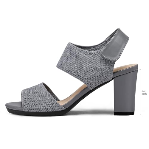 Image of mysoft Women's Chunky Block High Heels Slingback Open Toe Heeled Sandals | Casual Wide Width Fit, 3.3 Inch Heel, Elastic Knit Upper, Hook-And-Loop Atrap, Non-Slip Sole, Wedding Party Dress Shoes