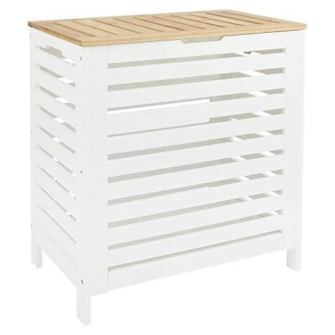 Luebel Large Laundry Bin Basket White Wood Rectangle Hamper Bathroom Bedroom Lid UK Dis Cover