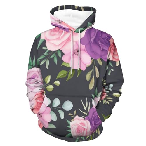 Hoody sweatshirt pull pour homme femme UMENG sweat à capuche fleur rose taille S