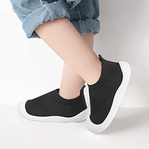 Pluatyep Baby Boy Girls Non-Skid Sock Shoes Indoor Slipper Fly Knitted Mesh Lightweight Sole Sneakers(Black,12.5Cm) #TOP4