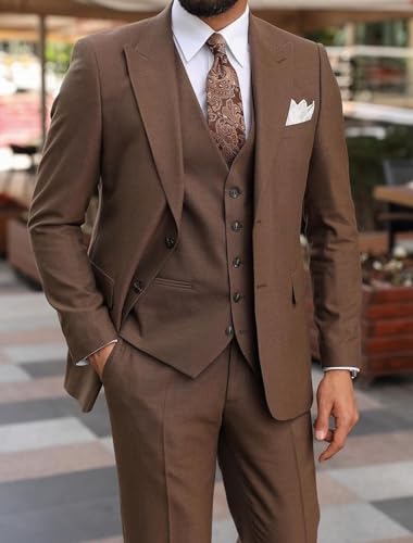 Men Brown 3 Pieces Suit Groomsmen Fall Khaki Wedding Tuxedo Suits for Prom Party2