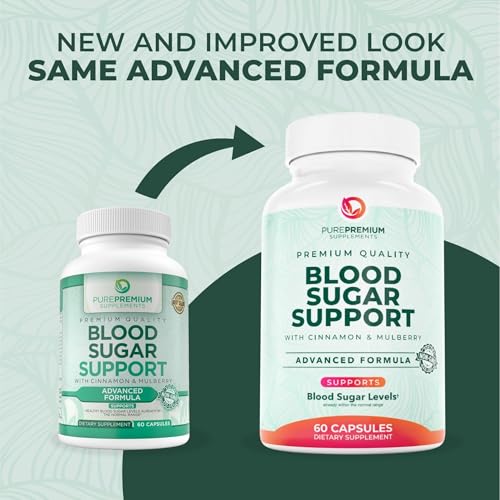 PurePremium Normal Blood Sugar Support Supplement - 20 Active Ingredients Complex to Support Blood Sugar Levels Already in The Normal Range - with Cinnamon, Bitter Melon, Chromium, Mulberry - 60ct