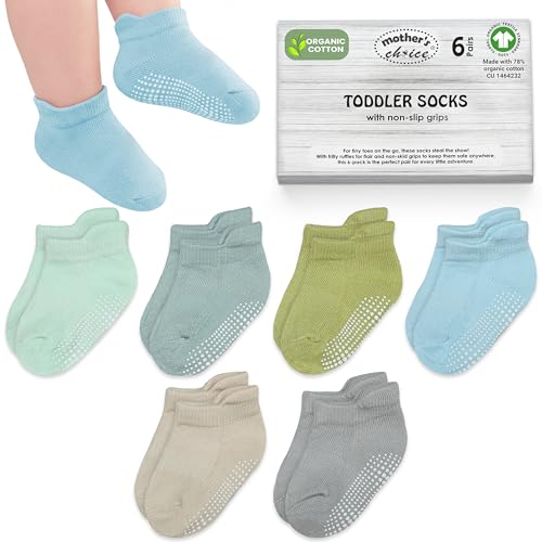 Mothers Choice Organic Cotton GOTS Certified Ankle Baby Socks 6 Pairs 6M - 5Y For Infants & Toddler Socks Non Slip Baby Girl & Boy Socks (US Age 3 Years 5 Years Sage Blue)