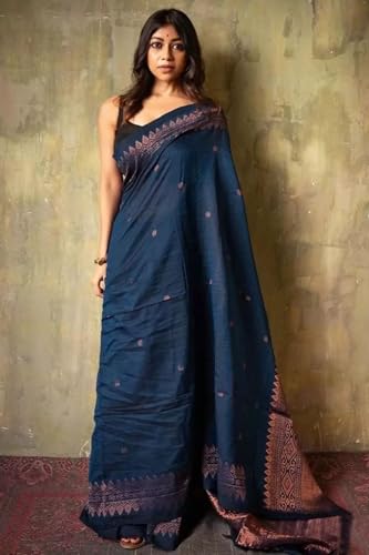 Image of SGF11 Women's Kanjivaram Soft Cotton Linen Silk Saree With Blouse Piece