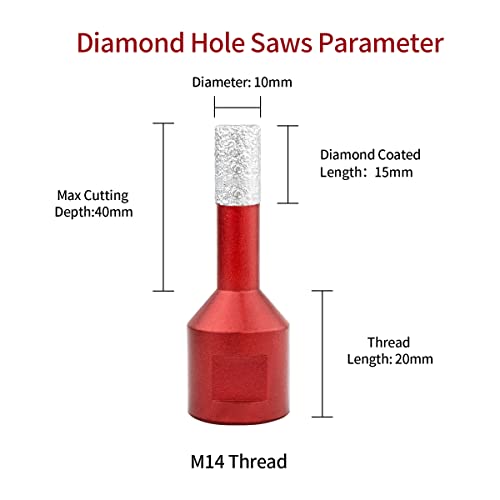Meccion Diamond Hole Saw Drill Bit with M14 Thread, Performance Brazed Hollow Hole Cutter for Tile/Granite/Marble/Porcelain/Glass/Ceramic (10mm) 2 Meccion Diamond Hole Saw Drill Bit with M14 Thread, Performance Brazed Hollow Hole Cutter for Tile/Granite/Marble/Porcelain/Glass/Ceramic (10mm) - Image 2