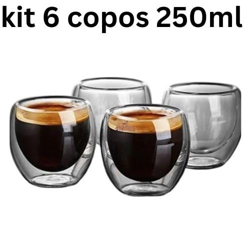 kit 6 copos de vidro duplo borossilicado transparente 250ml dupla camada