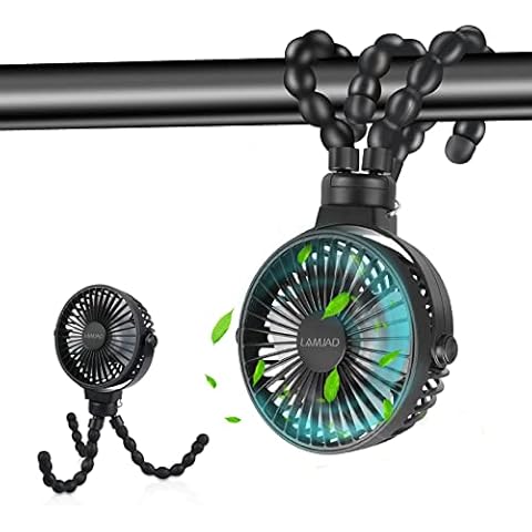 LAMJAD Mini USB Ventilator, Tragbarer Ventilator mit flexiblem Stativ, 360 ° drehbar, 3 Geschwindigkeiten, Starker Luftstrom, Clip-Lüfter für Kinderwagen, Autositz, Zelt, Bibliothek, Camping (Schwarz) Cover
