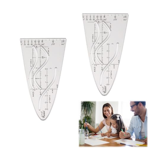2 Stück Parabelschablone Mathe, Kurvenschablone, Normalparabel Schablone, Parabel Zeichenschablone, Geometrie Kurvenschablone Lineal, Für Studenten Büro Designer Malerei, Cosinus Tangens