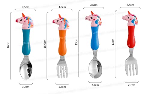 Image of FunBlast Unicorn Kids' Tableware Set (Pack of 4) - Multicolor Stainless Steel Spoon and Fork Set