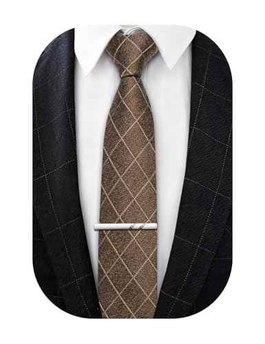 Image of Barry.Wang Skinny Ties for Men Wool Blend Herringbone Necktie with Tie Clip