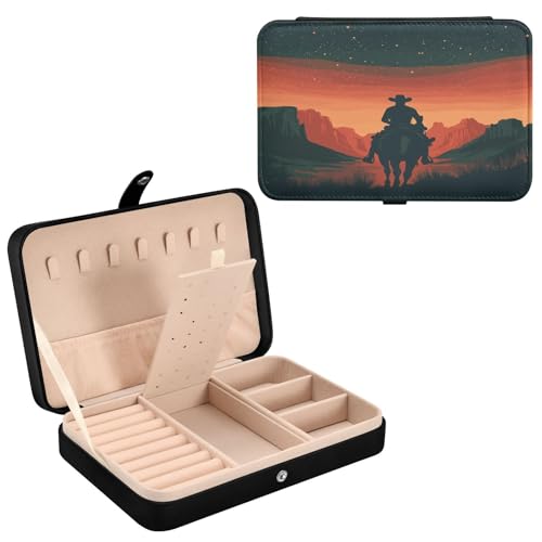 Haskirky Western Cowboy Jewelry Box Portable PU Leather Travel Jewelry Organize for Women Jewelry Storage Display Holder for Ring, Necklace, Earring