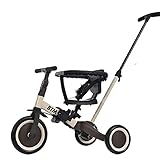 【ベージュ×ブラウン】BTM 子供用三輪車 5in1 自転車 二輪車 補助輪キックバイク オリジナル 押し棒付き 安全バー付き キックボード 自転車 おもちゃ 乗用玩具 幼児用 お祝い ギフト