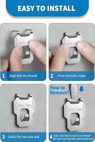 Image of 25 40 65 LB Picture Hangers Claw for Drywall Heavy Duty No Damage | 25 Picture Hanging Hooks Tool Free Sawtooth Wire Ring Kit Wall Hanger for Room Office Mirror Photo Poster Frame Decor