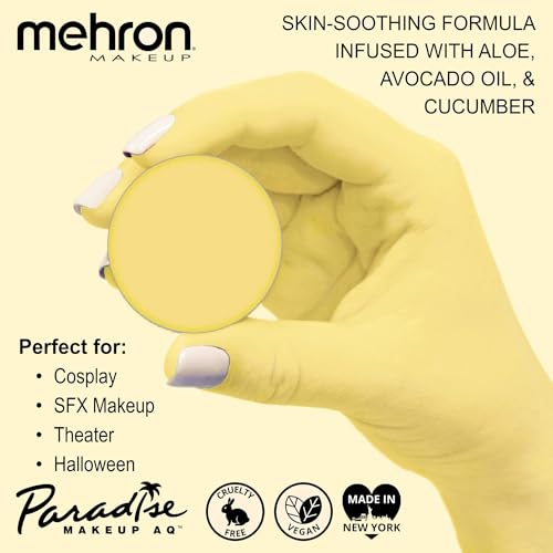 Image of Mehron Makeup Paradise Makeup AQ Refill Size | Stage & Screen Performance, Face & Body Painting, Beauty, Cosplay, and Halloween | Water Activated Face Paint, Body Paint .25 oz (7 ml) - Pastel Yellow